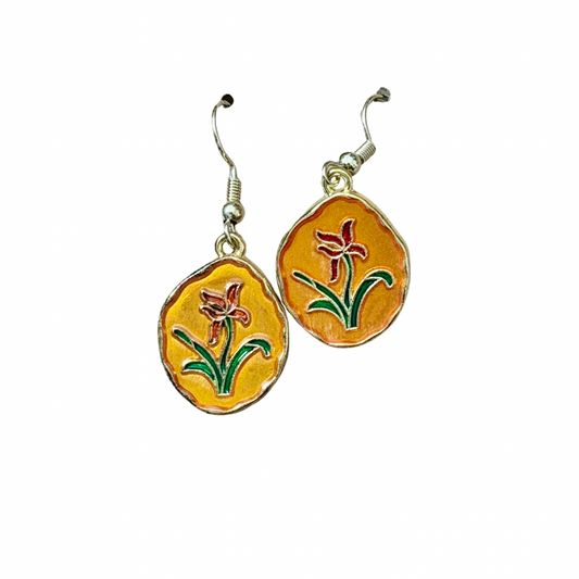 Golden Flower Enamel Earrings