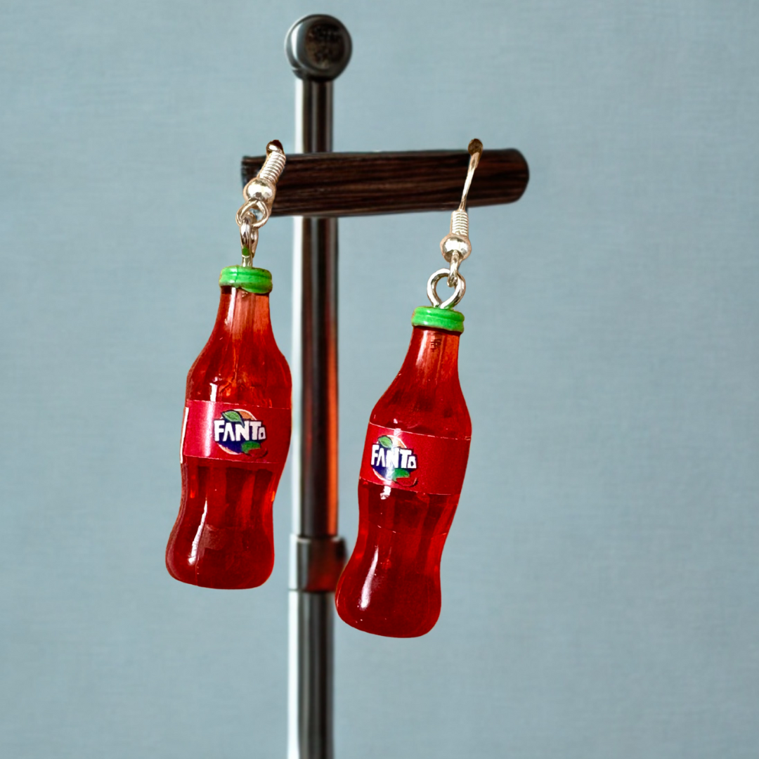Strawberry Red Fanta Bottle Earrings