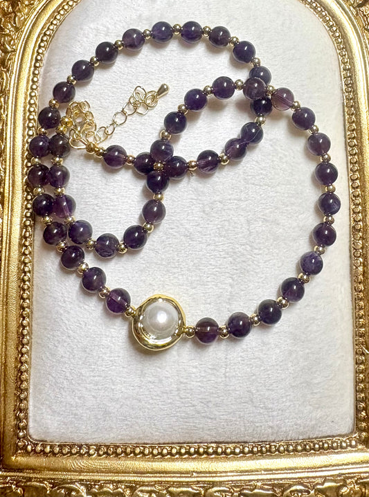 Aahna ✧ Amethyst Pearl Gold Necklace
